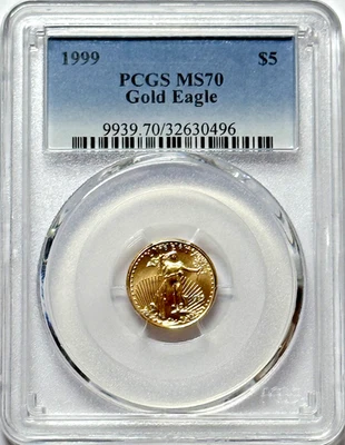 1999 $5 Gold American Eagle - 1/10 Oz. - PCGS MS70 - Classic Blue Label - Image 1 of 2