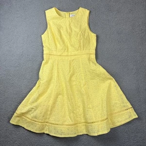 Calvin Klein Dress Womens 8P Yellow Eyelet 100% Cotton Self & Lining Fit & Flare - Picture 1 of 15
