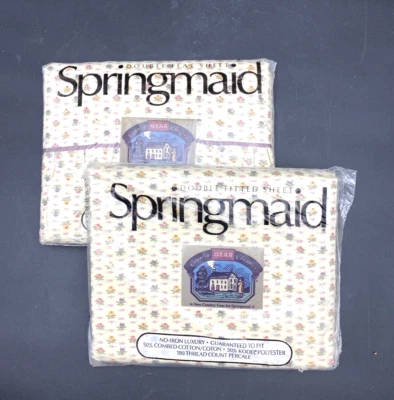 Vintage SPRINGMAID New Country Gear DOUBLE Flat & Fitted Sheets Calico Rose NEW - Image 1 of 4