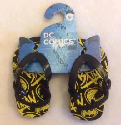 Boy's DC Comics Batman Sandals Sz 5 Black Flip Flops Superhero Pool Beach Shoes - Image 1 of 4