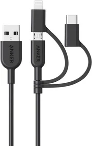 Anker Powerline II 3in1 Apple Ladekabel USB-C Mikro-USB Android 90cm Schwarz - Bild 1 von 12