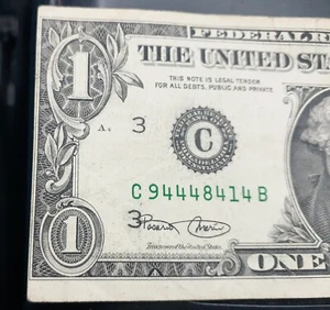 2001 $1 WAY Offset! Even The "3" is going Into The Signature. Along w/Five 4's! - Picture 1 of 5