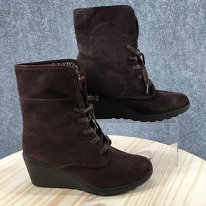 White Mountain Boots Womens 10 M Faux Fur Lined Ankle Bootie Brown Suede Lace Up - Picture 1 of 18