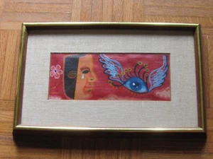 MCM MEDIADOS DE SIGLO MODERNO 14" PINTURA ENMARCADA OJO VOLADOR AZUL - Imagen 1 de 6
