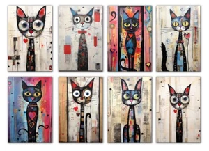 8 Assorted All Occasion Note Cards Blank Greeting Cards w/Envelopes Abstract Cat - Picture 1 of 2