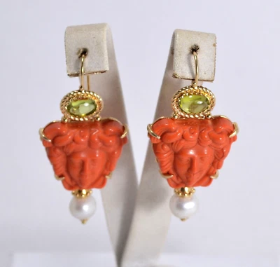 TAGLIAMONTE ORECCHINI  ARGENTO PLACCATO PASTE VITREE PERIDOTO PERLE     TGN 1017 - Immagine 1 di 3