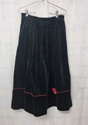 复古 Susan Bristol 绿色红色天鹅绒中裙假日 Rosette Goth 10 — 第 1/4 张图片