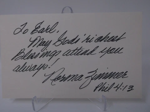 NORMA ZIMMER Lawrence Welk Show Autographed 3 x 5 Index Card JSA COA Cover