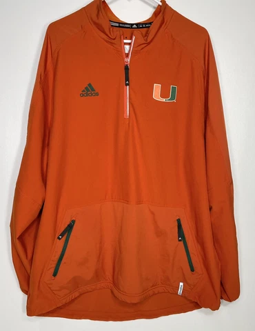 Adidas Miami Hurricanes Pullover Climalite Windbreaker Orange 2XL XXL Cover