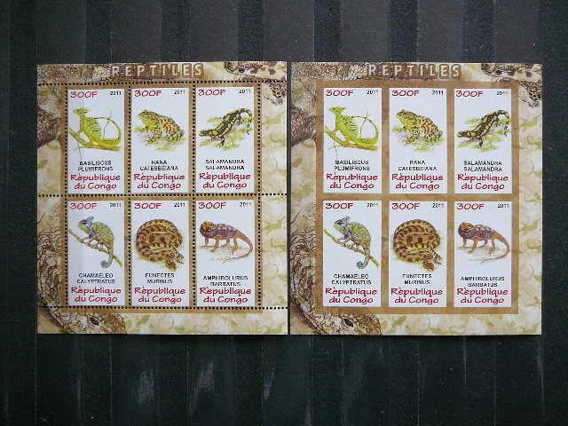 Reptiles Frogs Salamanders Snakes  Congo 2011 MNH 2x m/s (perf. + imperf.) #s948 - Image 1 of 1
