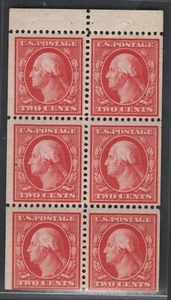 1908 US SC 332a 2c Carmine Booklet Pane of 6, Washington - MLH F/VF - Picture 1 of 3