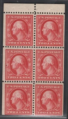 1908 US SC 332a 2c Carmine Booklet Pane of 6, Washington - MLH F/VF - Image 1 of 3