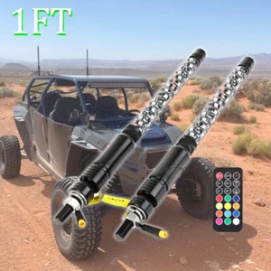 Pair 1FT Lighted Spiral LED Whip Antenna RGB w/ Remote For Polaris RZR UTV ATV - Foto 1 di 14