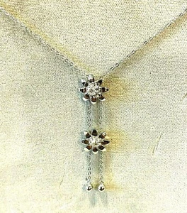 Sterling CZ Doppel Blume "Y" Halskette mit 18 Zoll Halsöffnung - 4,7 Gramm - Bild 1 von 9
