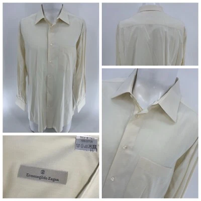 Camisa de Vestir Ermenegildo Zegna 17/33 Algodón Amarillo Pálido Hecha en Italia YGI S4-105 Foto 1 de 4