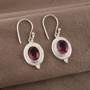 Rhodolite Gemstone 925 Sterling Silver Dangle Drop Mothers Gift Earrings Jewelry - Picture 1 of 5