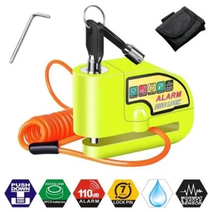 Motorradschloss Scheibenblock + Alarm 110dB Wasserdicht Motorrad Roller MTB 2 Schlüssel Gelb - Bild 1 von 5