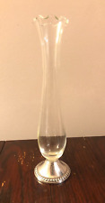 Vintage Duchin Creation Weighted Silver & Etched Glass Single Flower Vase 9 3/4"
