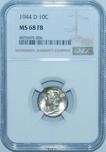 1944 D NGC MS68FB Full Bands Mercury Dime - Picture 1 of 2