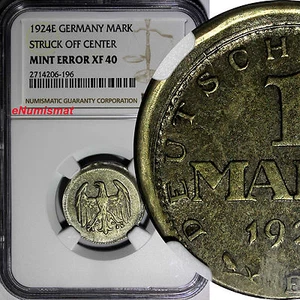 Germany - Weimar  Silver 1924-E 1 Mark NGC MINT ERROR XF40 SCARCE KM# 42 (196) - Picture 1 of 4