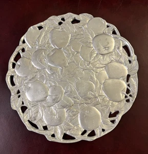 Vintage 1991 Authur Court Serving Platter Tray Apple Pear Design Aluminum 12" - Picture 1 of 7