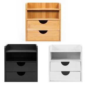 4 -Tier Bamboo Desktop Organiser With Drawers, Mini Office Shelf Storage Box - Picture 1 of 20