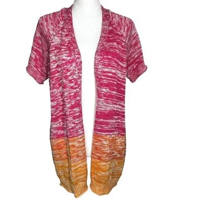 LANE BRYANT новый с Ярлыками женщин 10/12 розовый оранжевый омбр открытый передний короткий рукав кардиган - Изображение 1 из 4