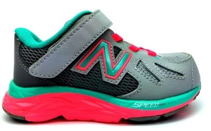 New Balance Kids Toddler Running Shoe Hook And Loop Speed Sneaker Gray Pink Mint - Picture 1 of 6