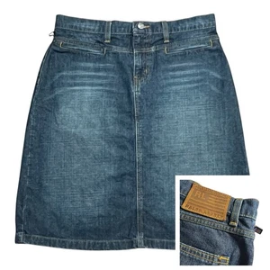 Polo Jeans Ralph Lauren Racer Knee Skirt Denim  Womens 6 Flag Patch Y2K Style - Picture 1 of 7