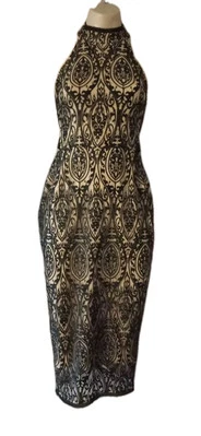 RACHEL Roy Designer Midi Dress Black Lace Nude Lining Sleeveless Size 8-10 Tag 0 - image 1 of 4