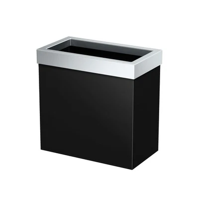 Moderna papelera rectangular, combo negro mate y cromo - acero inoxidable... Foto 1 de 3