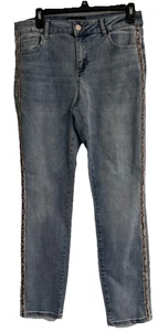 Frank Lyman Slim Straight Leg Snakeskin Embellished Side Size L Lite Wash - Bild 1 von 7