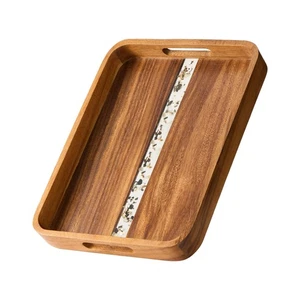 Acacia Wood Serving Tray with Handles - Rectangular Decorative Ottoman Tray f... - Picture 1 of 7