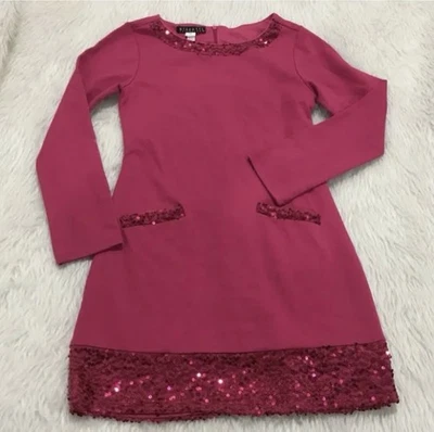 Vestido Biscotti Niñas Rosa Fucsia Manga Larga Con Borde de Lentejuelas, Talla 7 Foto 1 de 4