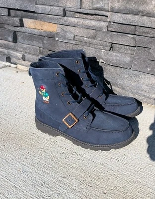 Botas Polo Ralph Lauren Meninos Tamanho 7 Couro Camurça Azul Marinho Urso Ranger Hi II Robusto - Imagem 1 de 4
