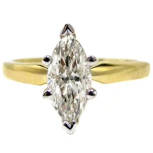Classic Marquise Cut Diamond Solitaire Engagement Ring in Yellow Gold - Picture 1 of 2