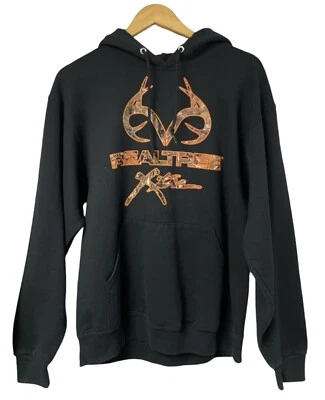 Realtree Xtra Adult Medium Logo Antlers in Camouflage Orange Trim Black Hoodie - Image 1 of 4