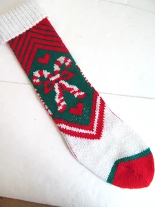 Vintage Weihnachtsstrumpf Maschine stricken 25" Zuckerstange rot grün weiß Garn O - Bild 1 von 5