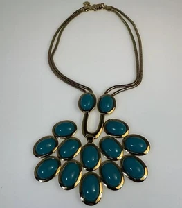 Trina Turk Gold-Tone Statement Necklace with Turquoise Color Cabochons - Picture 1 of 10