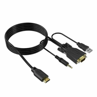 HDMI To VGA Switch Cable With Audio Power Supply F Projector DTV TV HDVD Player - Image 1 of 4