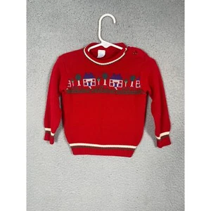Vintage Bebe Red Pullover Sweater Houses Trees Baby Size 18M *Flaw - Picture 1 of 11