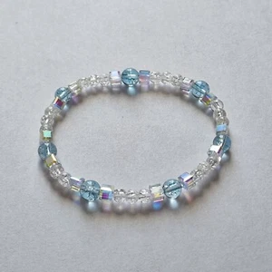 Blauer Topas + Bergkristall+ Swarovski Perlenarmband Positive Energie Länge 17cm - Bild 1 von 3