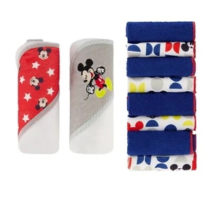 Disney Mickey Mouse 2 Hooded Baby Towels and 8 Washcloths GIFT Set- Girl or Boy - Picture 1 of 7