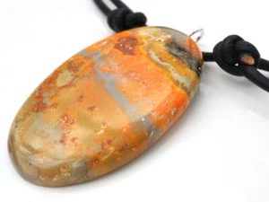 GJ69 GJA  EDELSTEIN ANHÄNGER * HUMMEL JASPIS OVAL 43mm* EDELSTAHL+KETTE / LEDER! - Bild 1 von 6