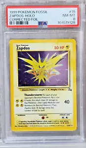 Pokemon 1999 Corrected Foil Fossil Zapdos Holo 15/62 PSA 8 - Picture 1 of 2