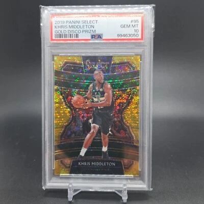 Khris Middleton Panini Select Gold Disco Fast Break Prizm 2019 #'d/10 PSA 10  Foto 1 de 2