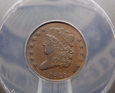 1828 Classic Head Half Cent **12 STARS** C-2 1/2c ANACS AU50 #575 About Unc - Image 1 of 4
