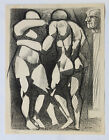 1955 René-Jean Clot Lithographie Originale En Noir 1/200 Personnages Cubisme