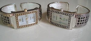 WOMEN'S SILVER & GOLD FINISH BANGLE CUFF FASHION DRESSY CASUAL WATCH - Picture 1 of 8