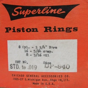 NORS 1955-57 Chevy 265 V8 Superline piston ring set STD 3-3/4" bore - Bild 1 von 2